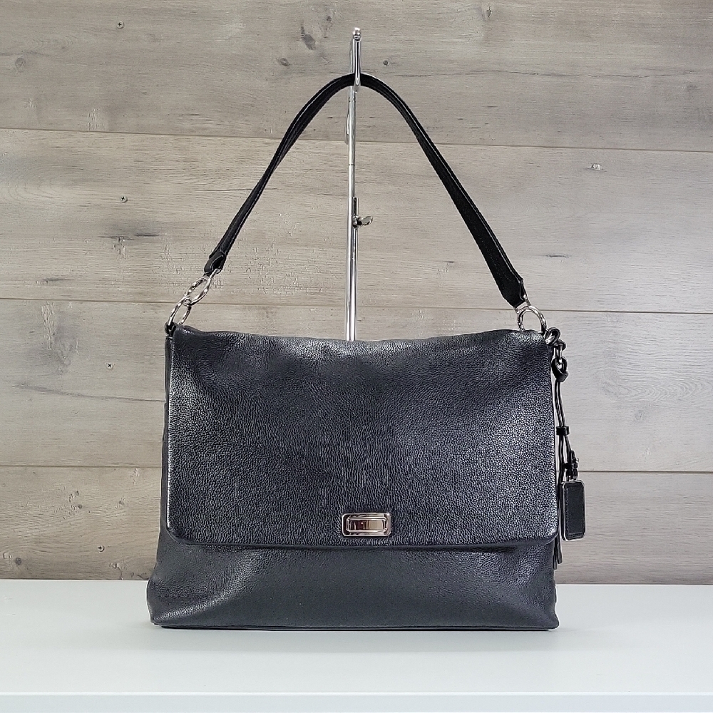 Tumi Black Leather Briefcase Shoulder Bag w/ Padded Sleeve for ipad